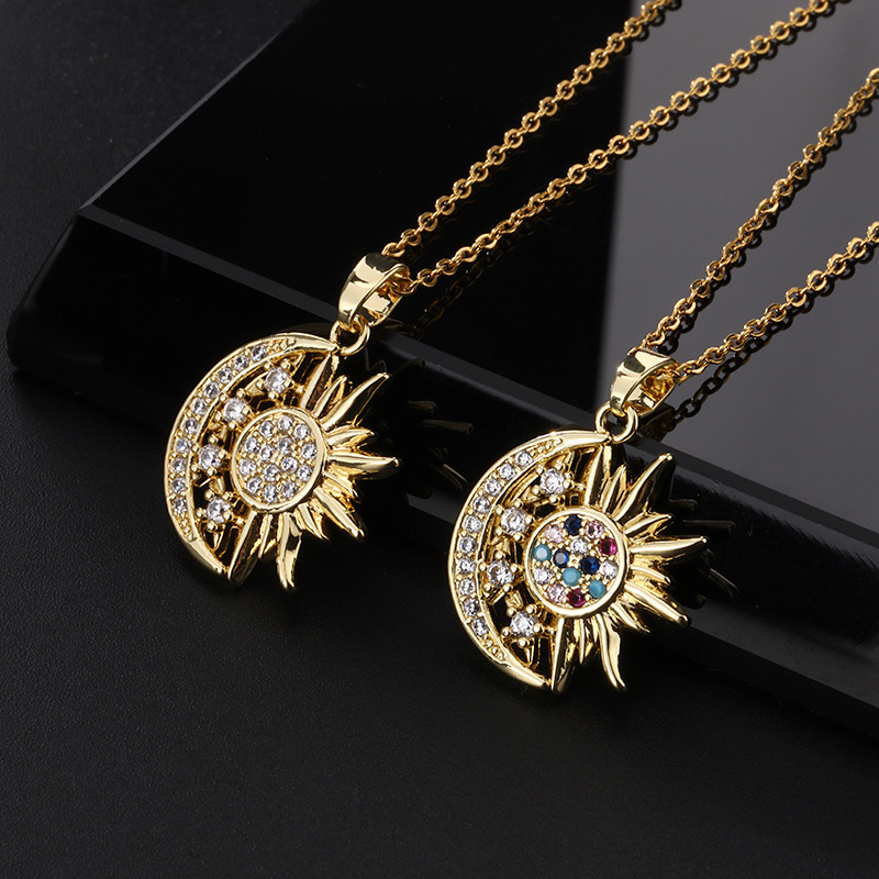 TEMU 2pcs A Set Of 18k Gold-plated Jewelry Cubic Zirconia Sun Necklace Retro Design Personality Fashion Simple Trend Daily Commuting Holiday Party Wearing Sister School Gifts.