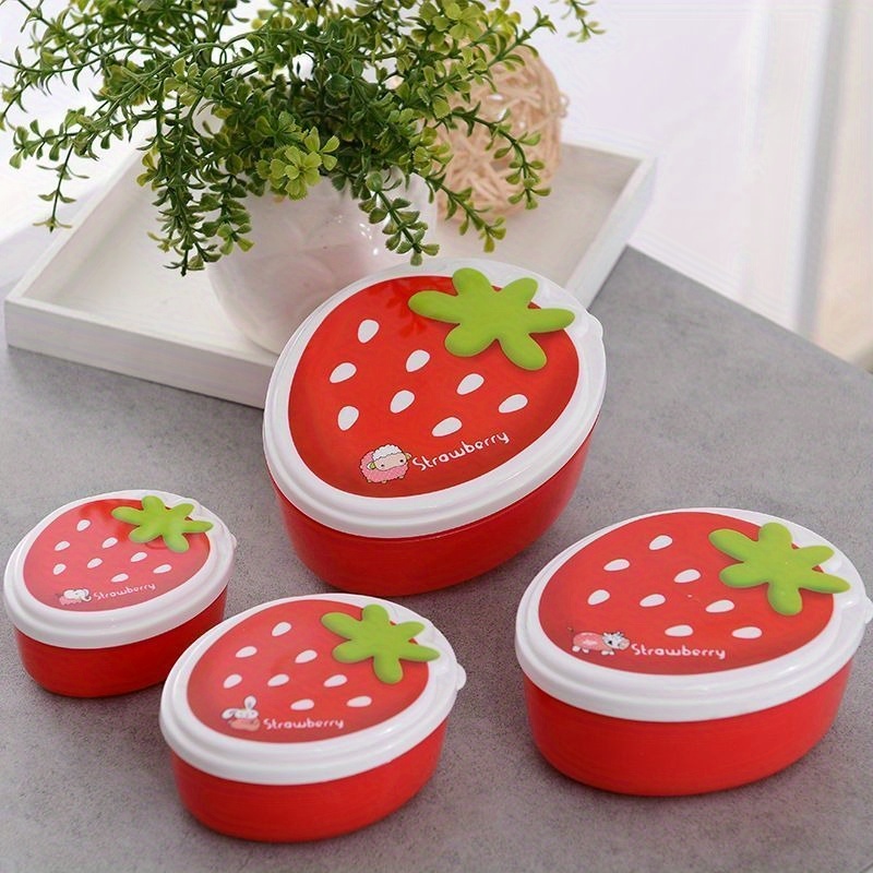 

4pcs Strawberry-themed Bento Box Set - Portable, Leakproof Food Storage Containers For Fruits, Snacks & Salads