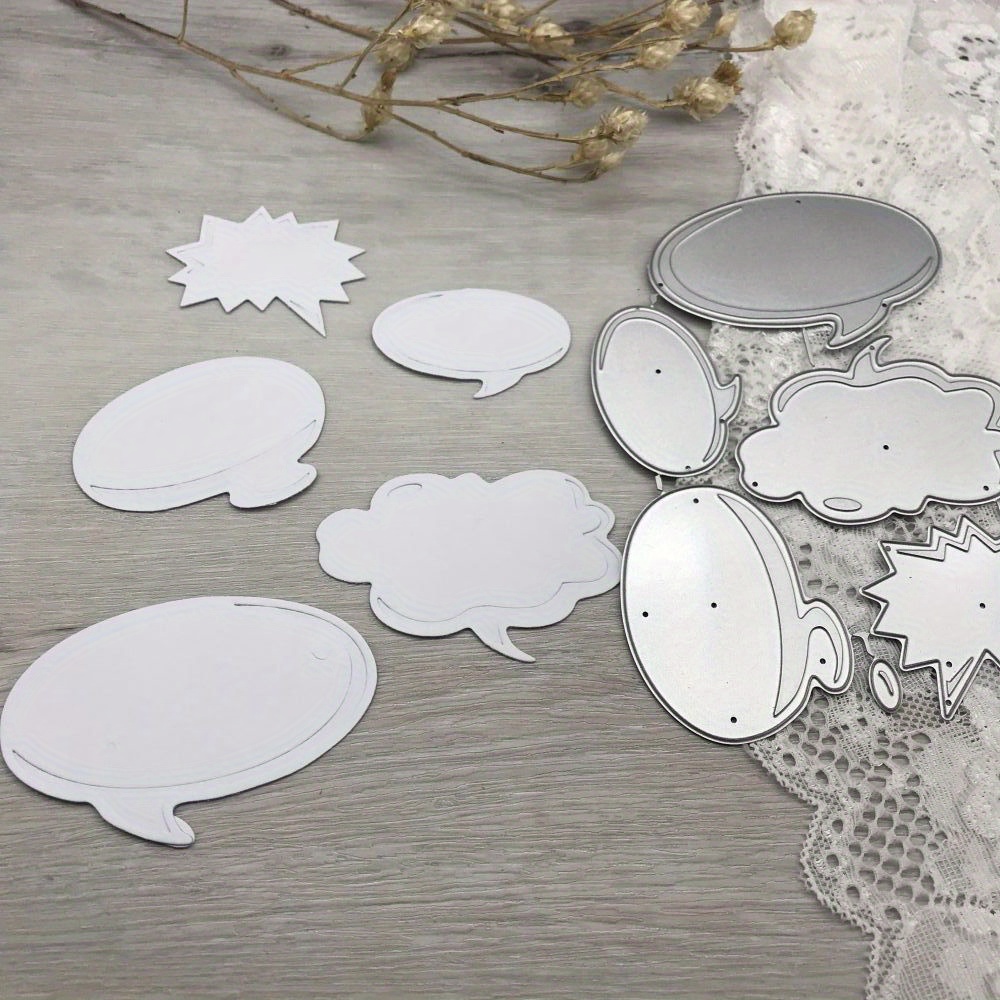 

1 Set Fantasy Theme Speech Bubble Metal Cutting Dies For Scrapbooking, Silver Grey Paper Craft Frame Decoration Die-cut Stencils For Card Making And Embellishments