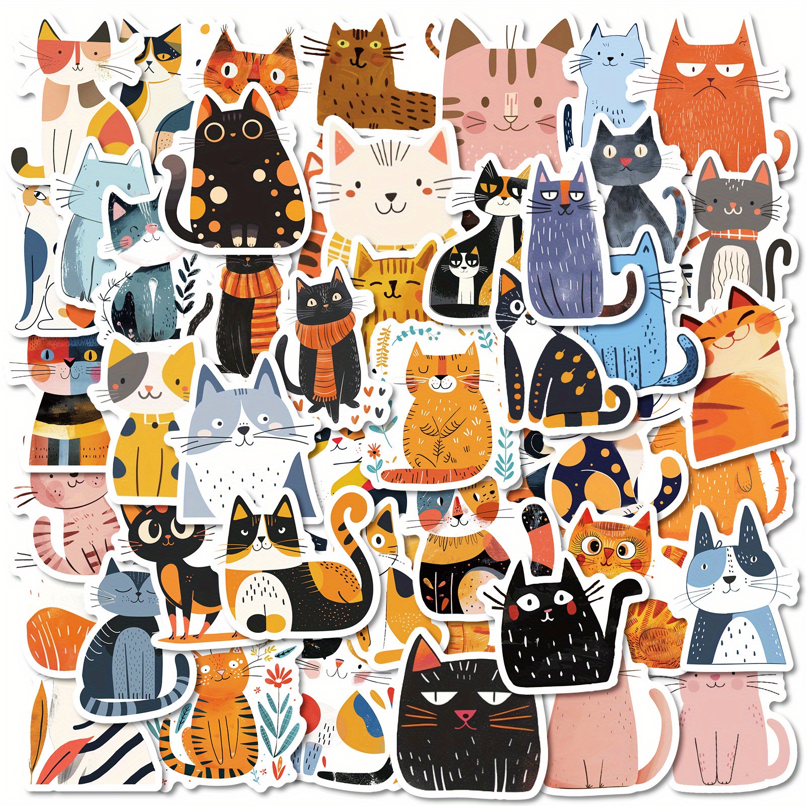 Image of 50 Cartoon Cute Kitten Stickers- Creative Reward Party Supplies, Aesthetic Journal Stickers, Decoration For Water Bottles/laptops/luggage- Ideal Holiday Gift