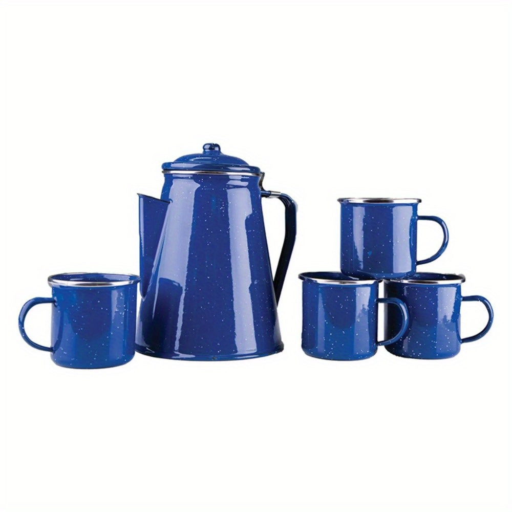 Enamel 8 Cup Coffee Pot with Percolator And 4 12 Ounce Mugs Blue (11230) details 0