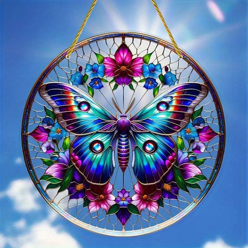 

1pc, Translucent Whimsical Butterfly Flower Sun Catcher - Round Ornament For Windows & Gardens, Perfect For Porch & Wall Art, Ideal Outdoor Decor Gift For Birthdays & Holidays