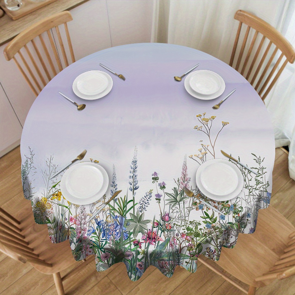 

Vibrant Floral Print Round Tablecloth: 180cm/70.87in Diameter, Machine-made, Viscose Material, Perfect For Modern Dining