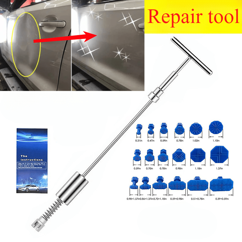 

Auto Dent Repair Puller Kit - Uncharged Manual Dent Remover With Slide Hammer And Assorted Pulling Tabs For Vehicle Panel Bodywork Restoration