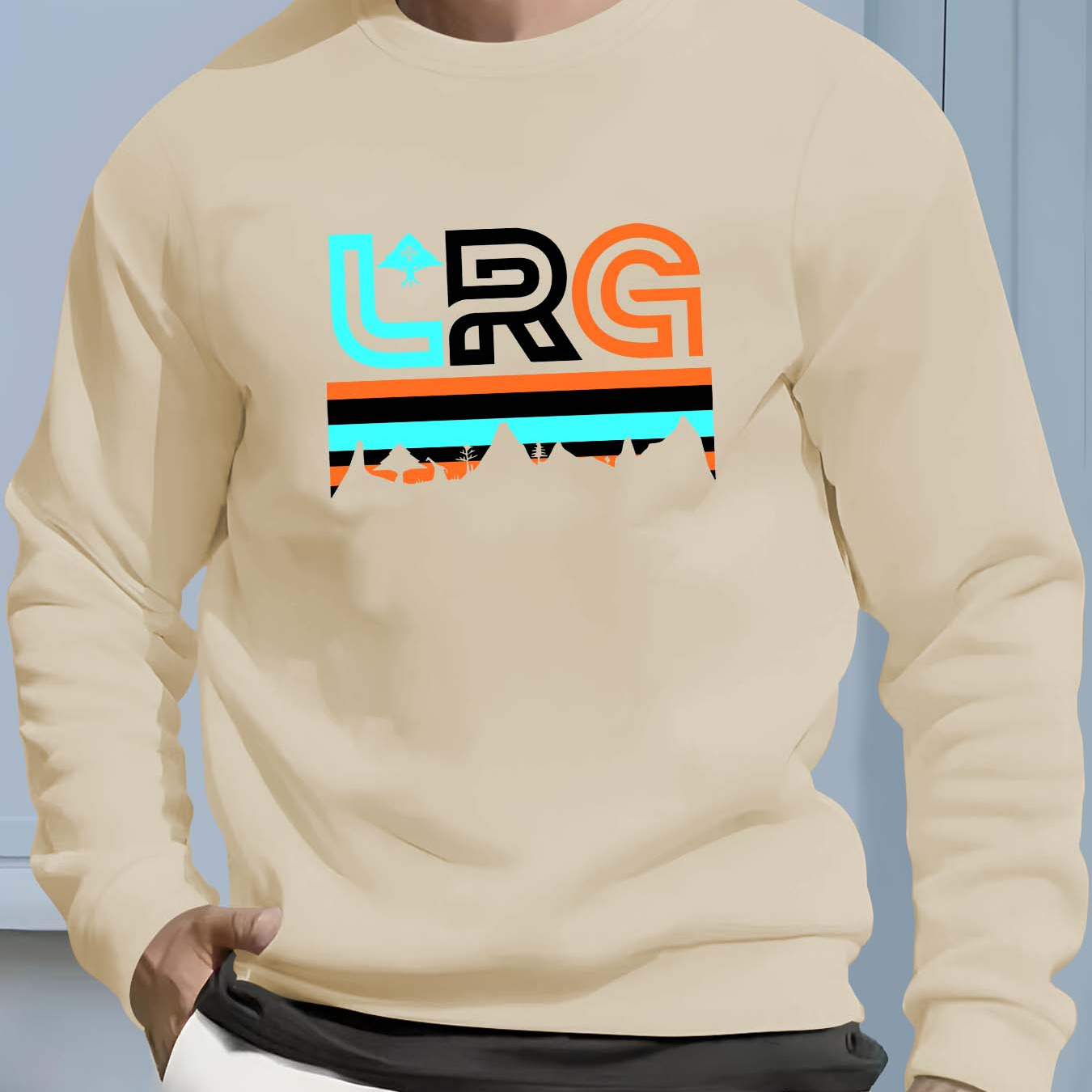 

Lrg Print, Men's Casual Round Neck Pullover Sweatshirt, Fashion Long Sleeve Comfy Sweatshirt For Outdoor And Daily Wear