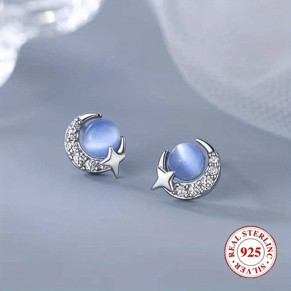 

1pair 925 Sterling 's And Moon Earrings With Piercing Earrings Simple And Sweet Earrings, Holiday Gifts