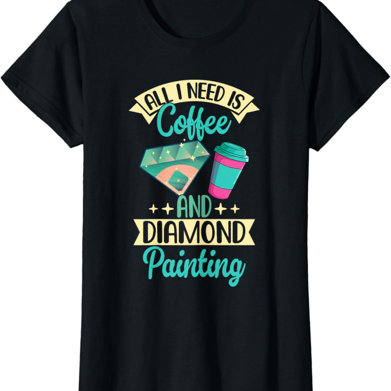 

Graphic T-shirt, 100 Neck Casual Tee, Knit Fabric With Coffee & , Diamond Painting Art