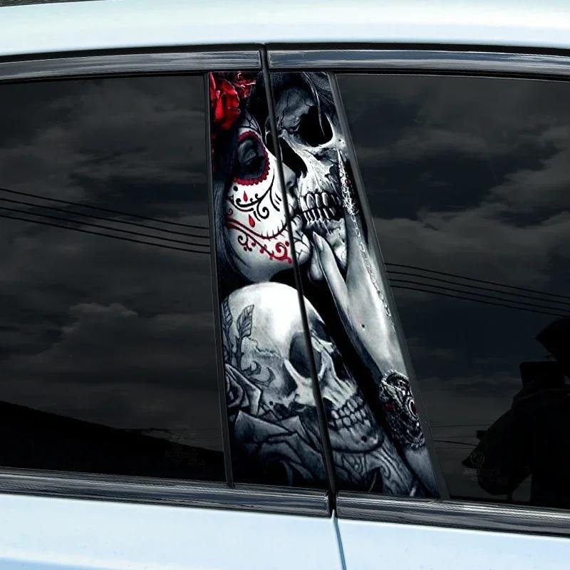 TEMU Gothic Couple Car Decal - Waterproof, Sun-resistant Vinyl Sticker For B Pillar & Doors, Fun Auto Exterior Accessory