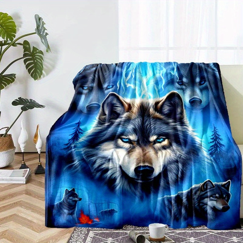 

Wolf Theme Digital Printed Flannel Fleece Blanket - Soft Warm Polyester Fabric For Sofa, Bed & Travel - Contemporary Knitted Throw With All-season Comfort - Animal Print Lightweight Cozy Cover