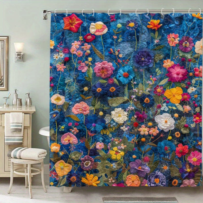 

Water-resistant Floral Shower Curtain With 12 Hooks - Graphic Arts Pattern Non-woven Fabric For Home & Hotel Bathroom - Machine Washable Decorative Bath Curtain With Artistic Flower Design