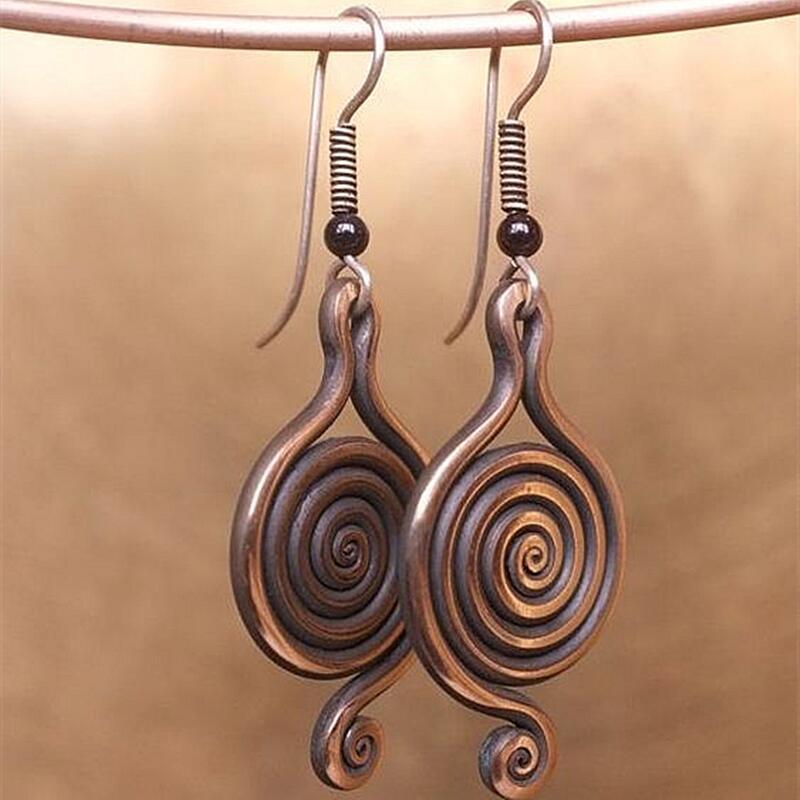 

Bohemian Retro Style Spiral Teardrop Earrings, Antique Copper Plated, Suitable For Women's Earrings