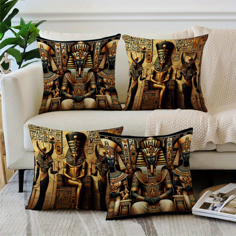 

1 Set Of 4pcs Pillowcase, No , Exquisite Decoration Egyptian Mythology , Comfortable And Makes At , Washable Is , Suitable For As Sofa And Bedroom Sofa