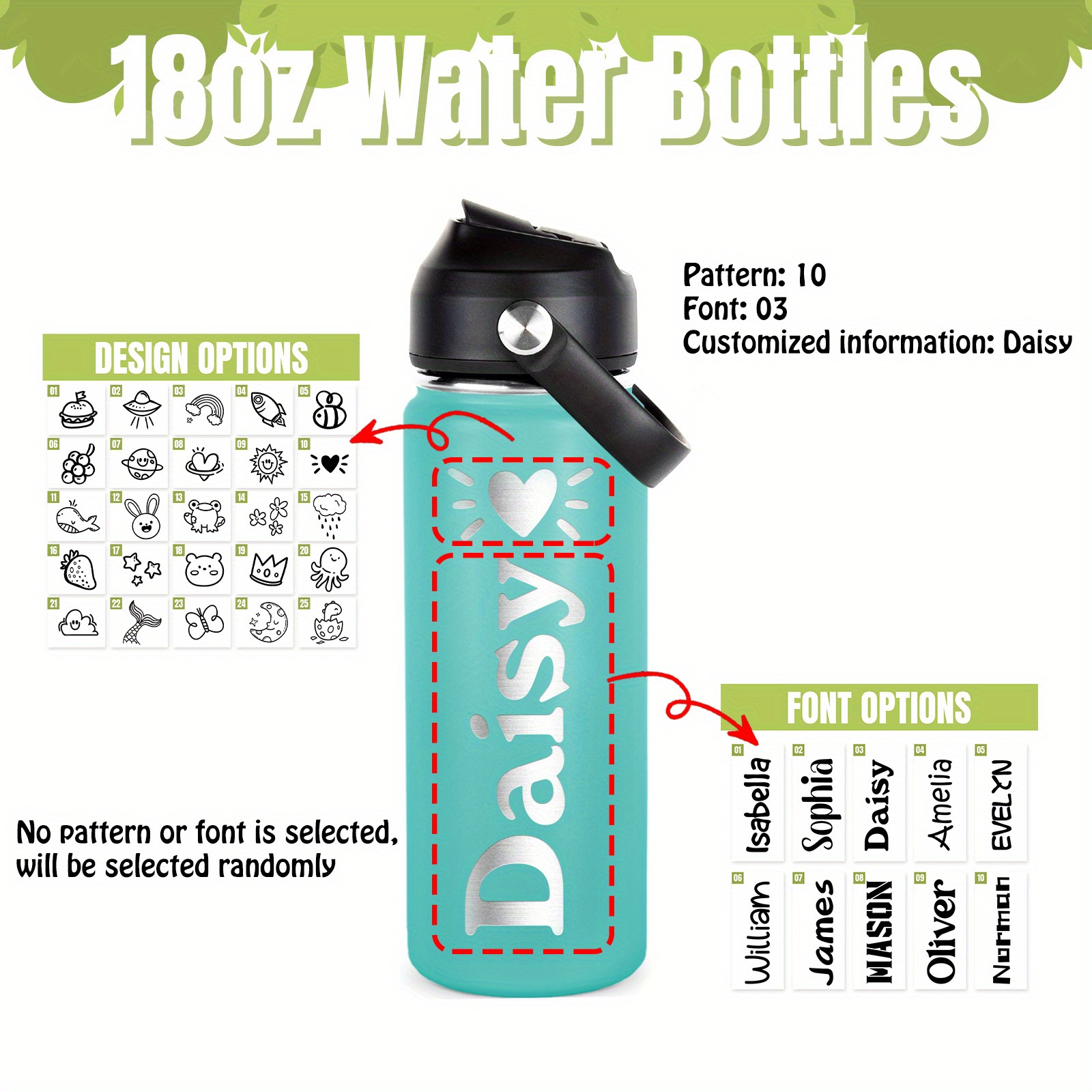 1pc customizable kids water bottle 18oz personalized name double wall vacuum insulated stainless steel sports   straw lid for children 3 12 years details 0