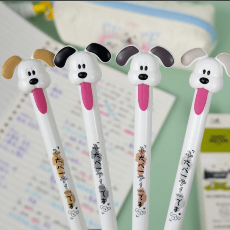 

4pcs Wang Le 0.5mm Pen Cute Dog Pulling Tongue, Neutral Pen Office Stationery, Signature Pen Diary