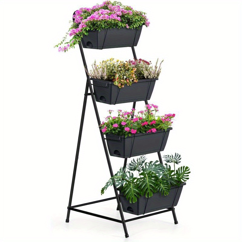 

Grey 4-tier Vertical Garden Planter - Ideal For And Outdoor Plants, Standing Raised Garden Bed With Drainage Holes