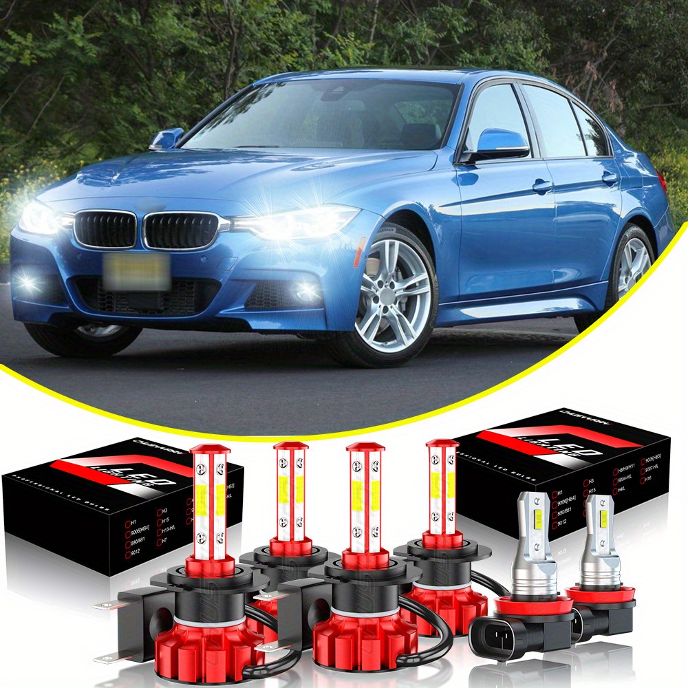 

328i 2007-2016 Led Headlight Bulbs High/ Low Beam+fog Light Combo, H7+h11 200w 500% 60000lm 6000k , Pack Of 6, Without Battery