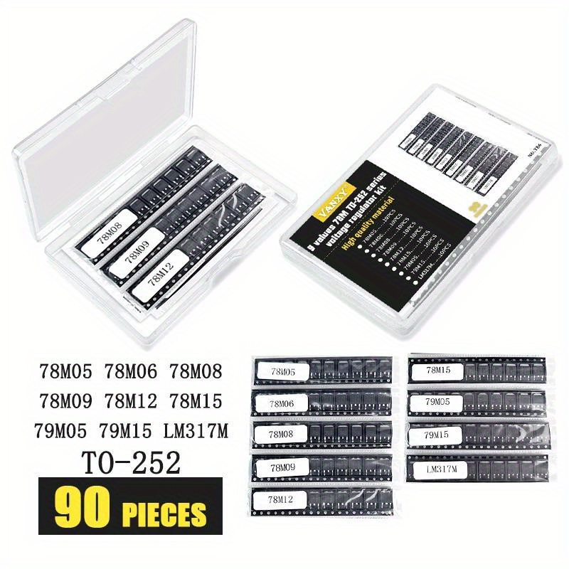 Image of 90pcs To-252 Voltage Regulator Kit - 3-terminal, Assorted Values (78m05 To Lm317m) For Electronics & Industrial Use