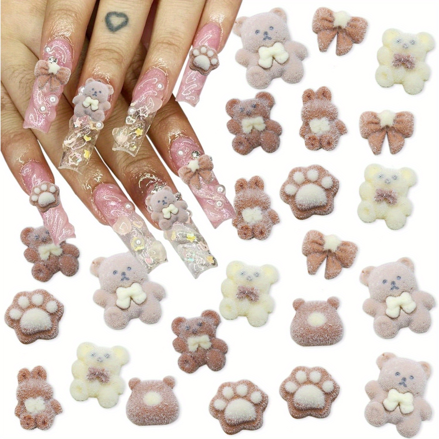 

70pcs Bear Nail Charms 3d Cute Nail Charms Coffee Color Nail Nail Rhinestone Nail Gems Shiny Bow Designs Nails Jewelry For Nail Art Supplies For Women Girls Acrylic Nails Decorations