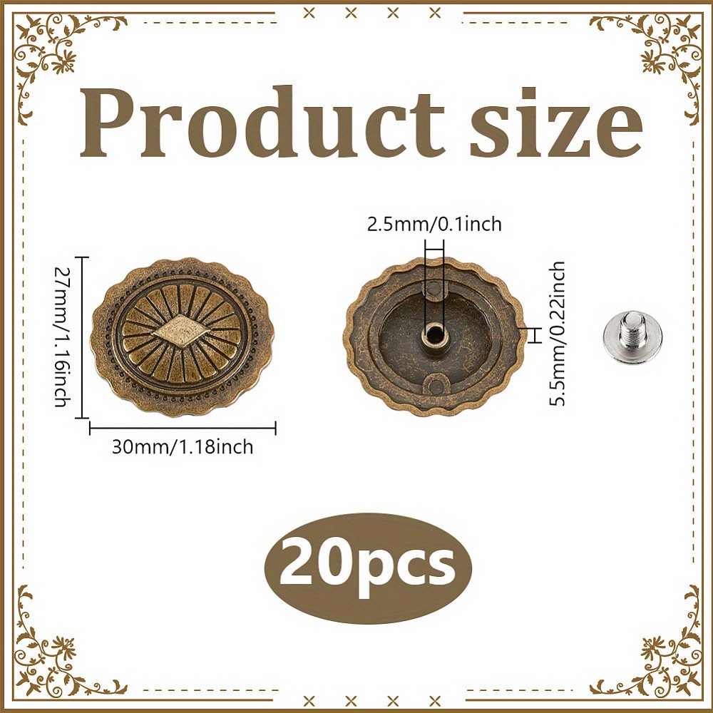 20pcs Flower Texture Decorative Rivet Alloy Rhombus Buttons Carving Castings Screw Back Buttons Rivet Luggage Diy Leather Goods Accessories For Leather Belt Purse Bag