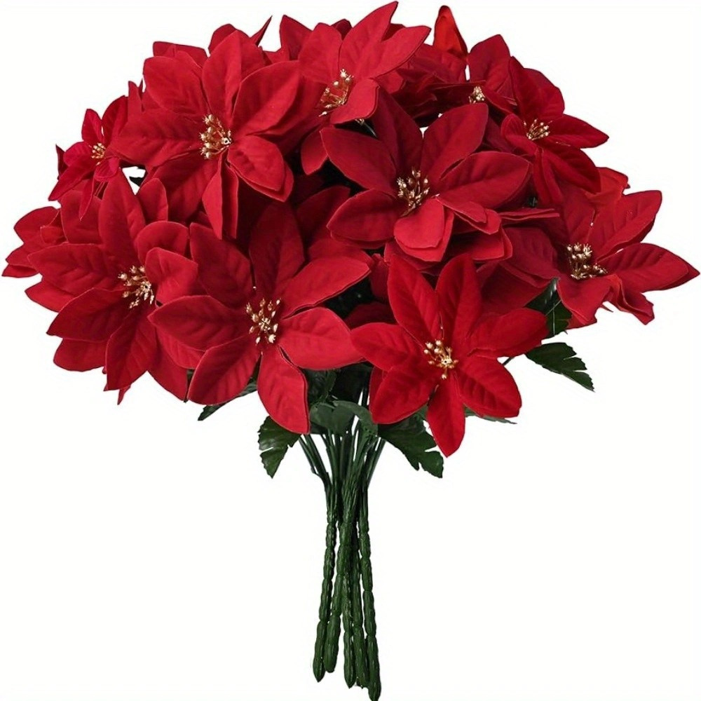 

2pcs Vibrant Red Artificial Poinsettia Bouquets - Christmas, Weddings & All Decor, Plastic, Day, Halloween, Valentine's, Best For Christmas