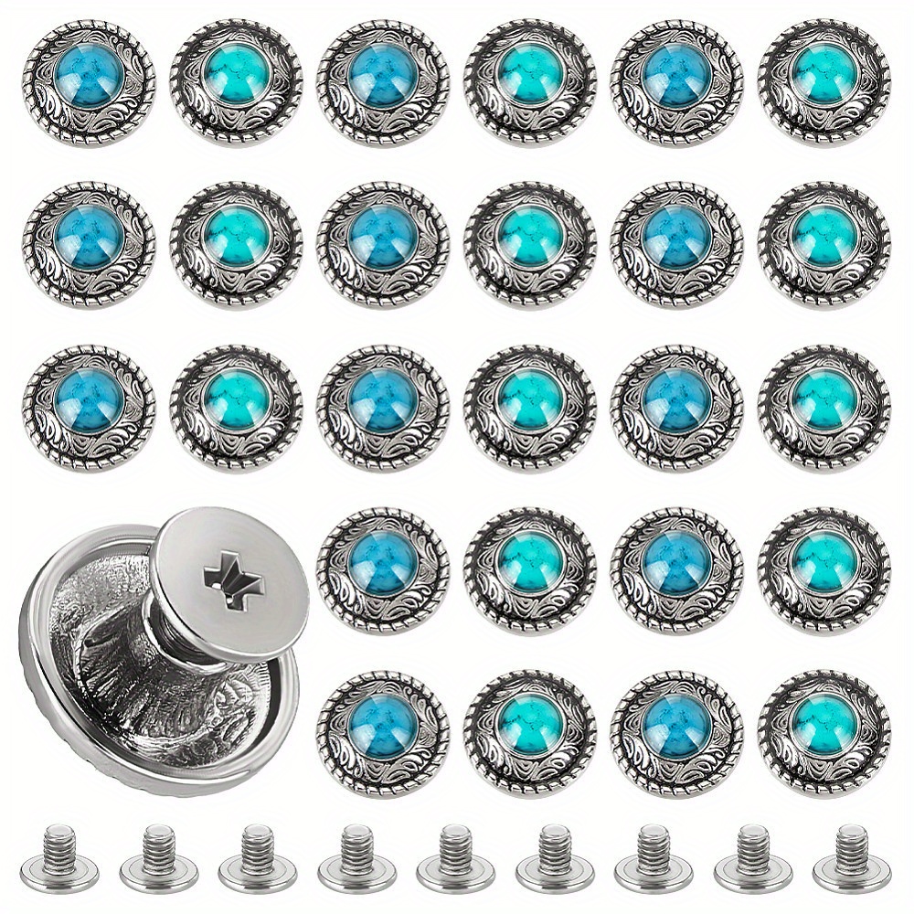 

1box 20pcs Alloy Buttons With Turquoise & Screw For Purse Bags Leather Crafts Decoration Flat Round Mixed .2x0.8cm 10pcs/color, Superfindings