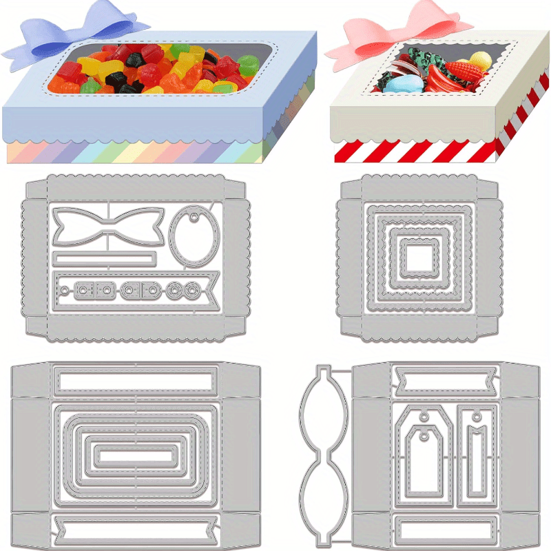 Image of 1set 4pcs Gift Box With Window Cutting Dies Metal 3d Candy Box Frame Die Cuts Embossing Stencils Template For Paper Card Making Decoration Scrapbooking Album