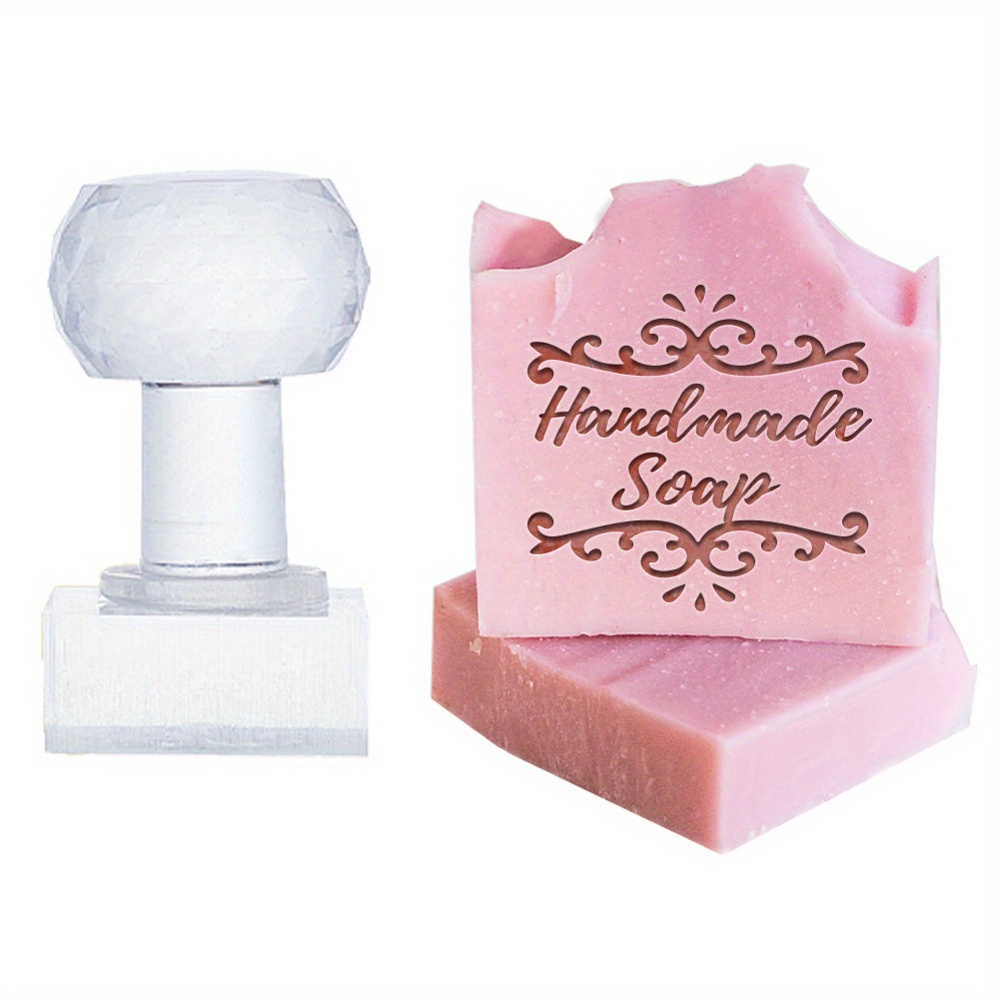 Image of 1pc Clear Acrylic Soap Stamps With Big Handles Diy Soap Molds Supplies Word 60x38x36mm Pattern: 35x33mm