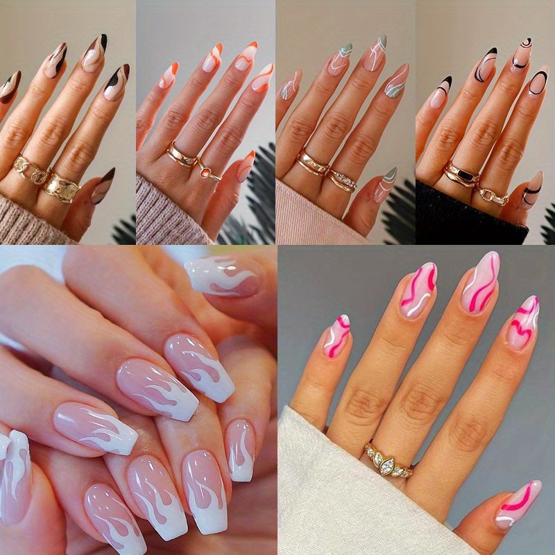 

144 Press Nails, Medium Length, Almond Shaped Fake Nail Patch, Acrylic Nails, Suitable For All Women, 6 Packs