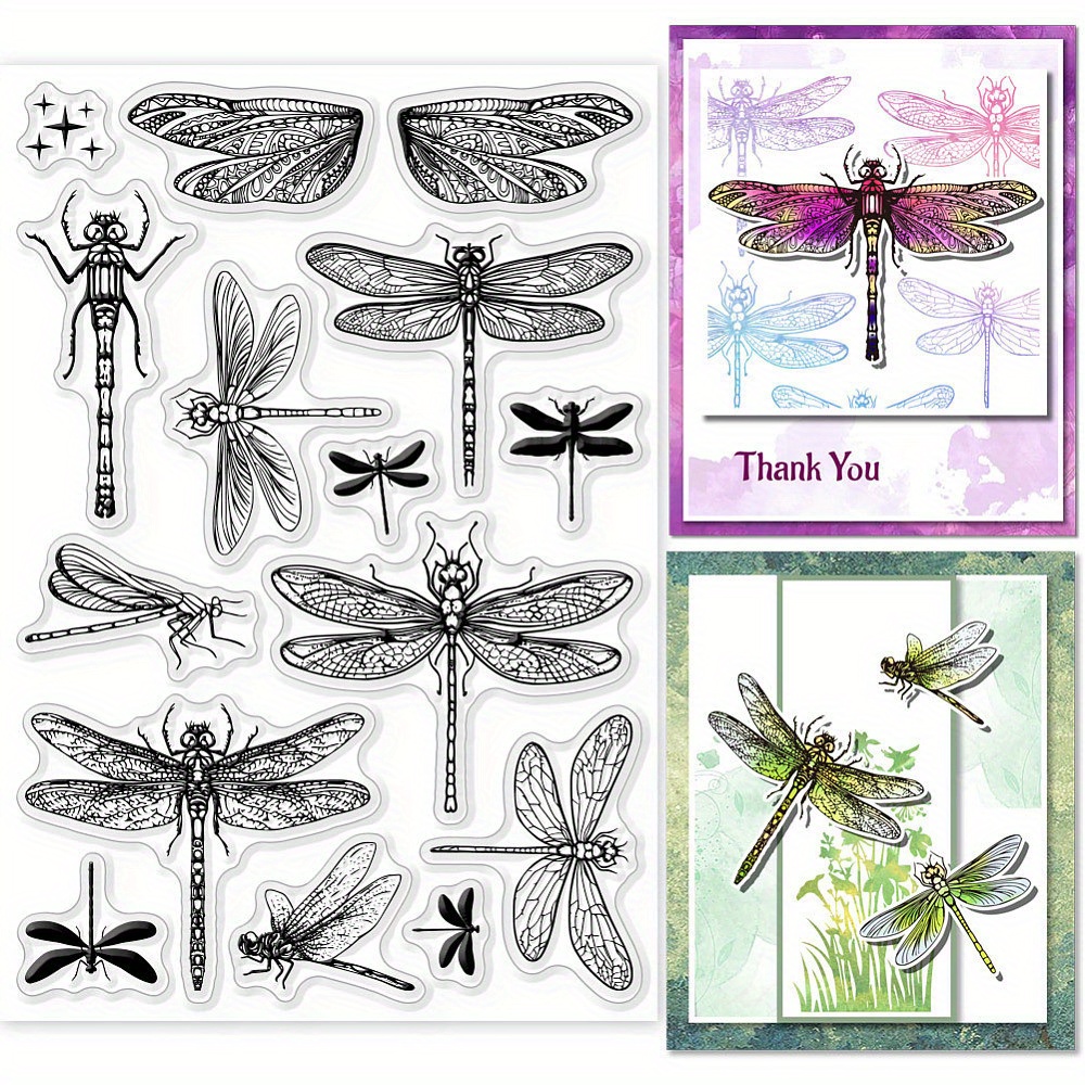 Image of Dragonfly-themed Clear Silicone Stamp Sheet For Scrapbooking, Card Making & Home Decor - Transparent Insect Seals, 6.3x4.33 Inches