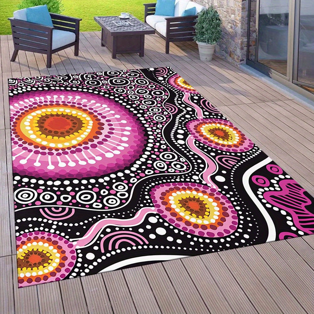 TEMU Chic Pink Patterned Outdoor Rug - Patio, Camping & Home Decor