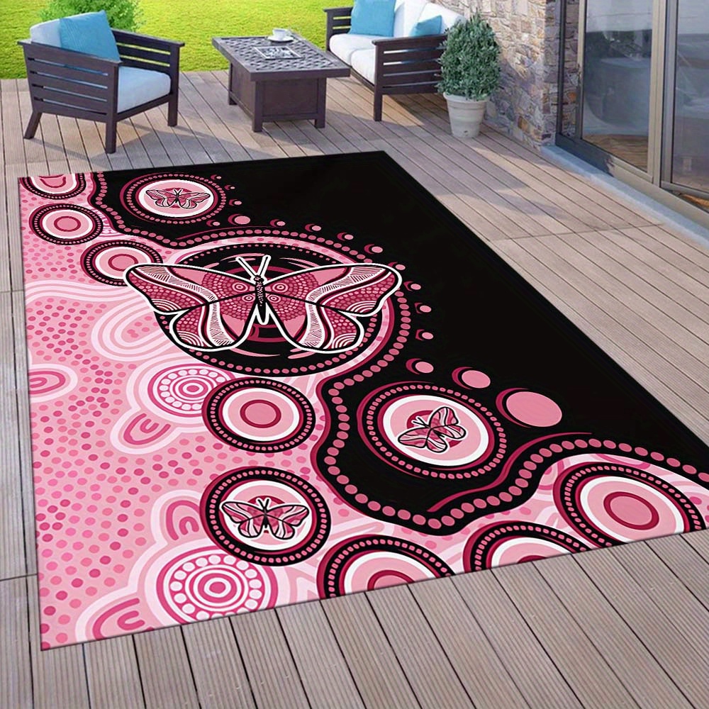 TEMU Outdoor Carpet Featuring A Pink Design, Suitable For Tents, Doorways, Patios, And As A Decorative Mat For Living Rooms And Bedrooms