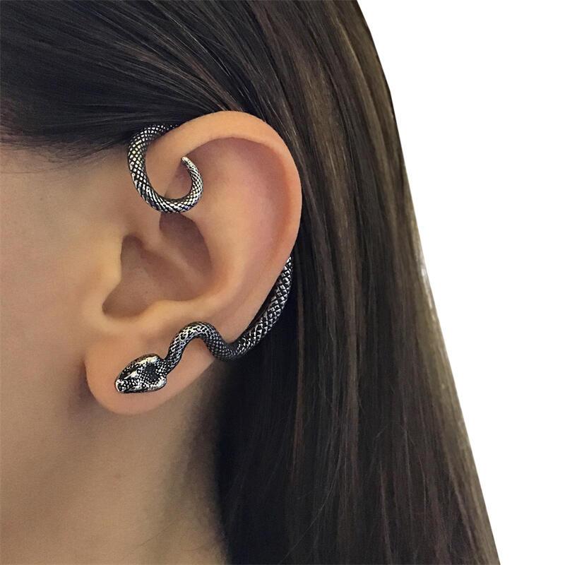 

1pc Vintage Snake Curved Geometric Personality Simple Style Copper Ancient Silvery Earrings Woman Party Daily