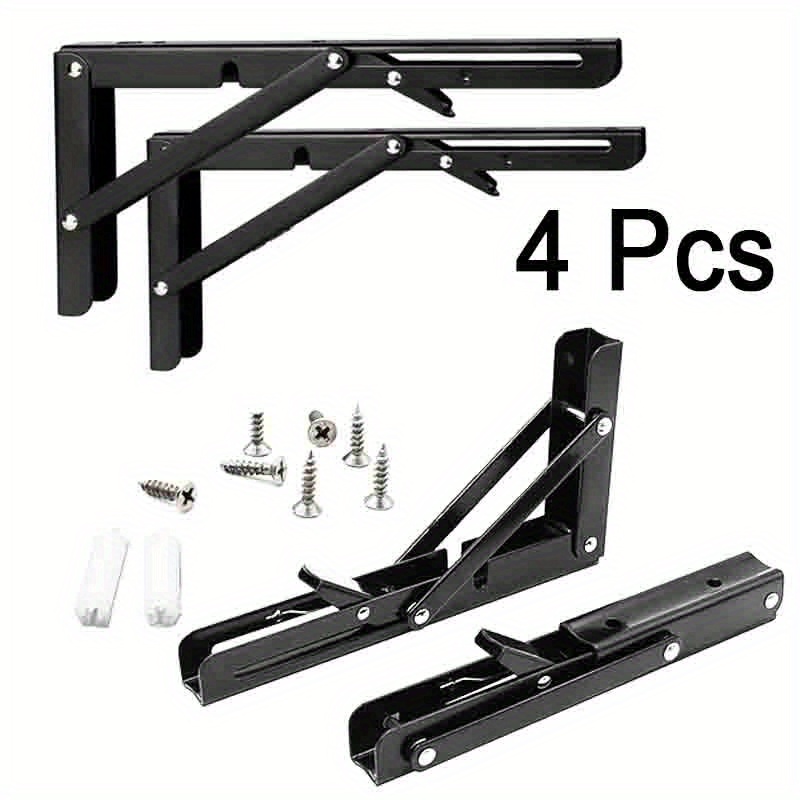 

4-piece Black/steel Folding Shelf Bracket, Heavy-duty Floating Triangular Shelf Bracket, Foldable Shelf Bracket, Desktop Wall Mounted L-shaped Table Bracket With Screws