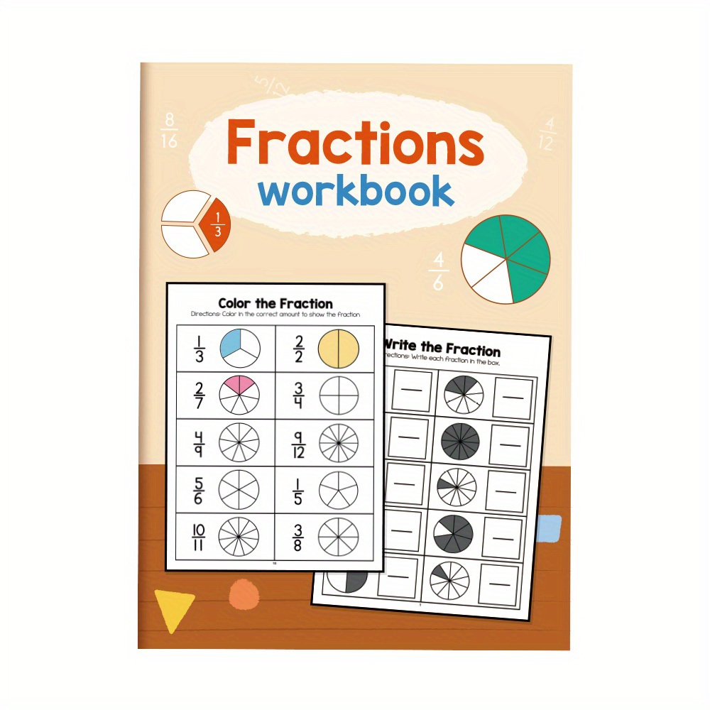 TEMU Fraction Learning Workbook For Kids 6-12 Years - Lachilly 24 Pages Math Practice Worksheets, For Teachers & Homeschooling, Interactive Fraction