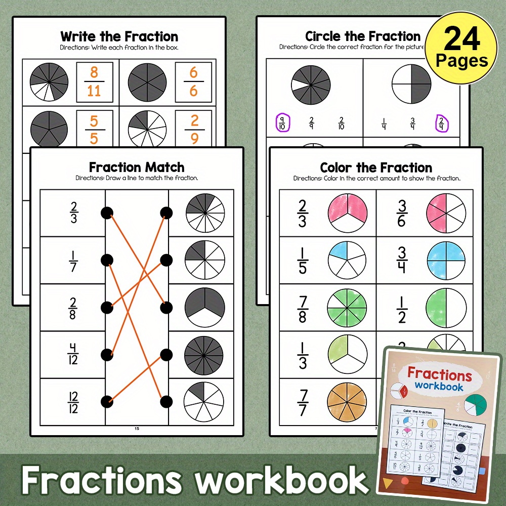 

Fraction Learning Workbook For Kids 6-12 Years - Lachilly 24 Pages Math Practice Worksheets, For Teachers & Homeschooling, Interactive Fraction Exercises & Homework Support