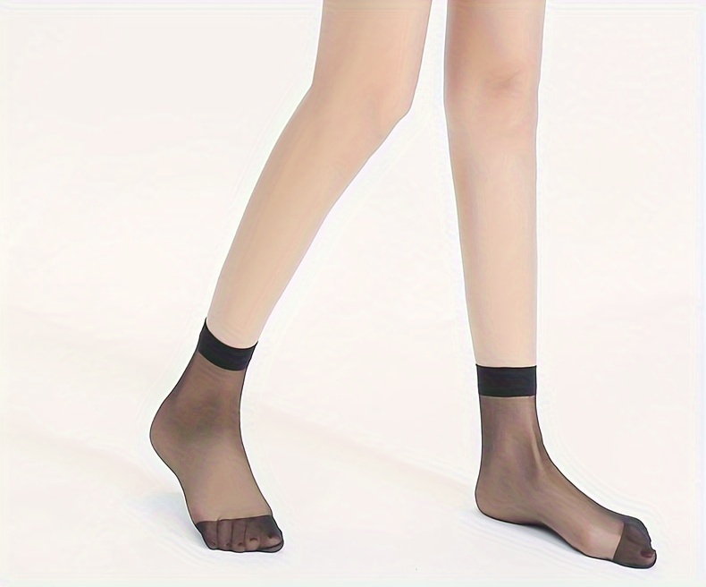 10 Pairs Women's Sheer Mid-Calf Socks - Breathable Stretch Comfort, Elegant Solid Color Design for Everyday & Formal Wear, Comfortable Hosiery, Smooth Texture Fabric