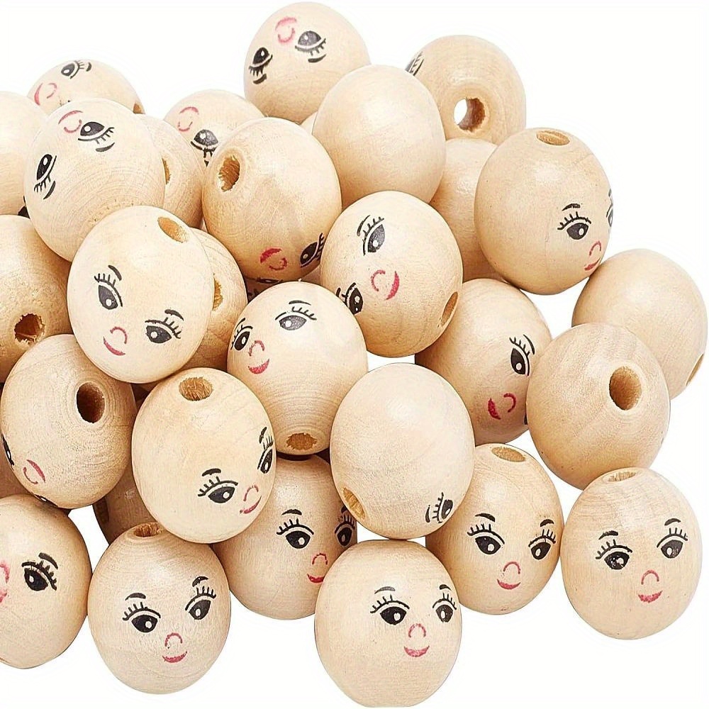 

50pcs Smiling Face Wooden Beads - Burlywood Round Spacer Beads With 4mm Hole For Diy Jewelry, Macrame & Craft Projects