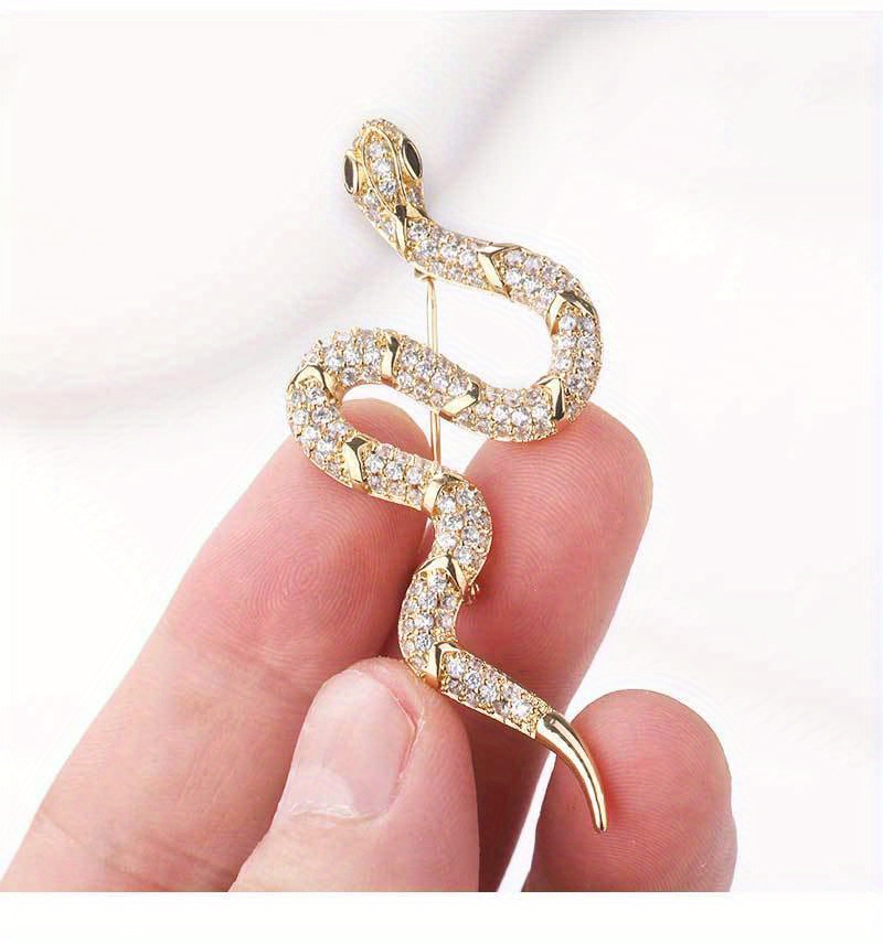 ESSHPULE Luxury Rhinestone Snake Brooch - Vintage-Inspired Glass Pin for Women's Dresses, Perfect for Parties & Casual Attire details 0