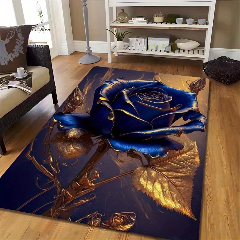 

Rose Floral Area Rug - Soft, Non-slip & Machine Washable Polyester Mat For Living Room And Bedroom Decor