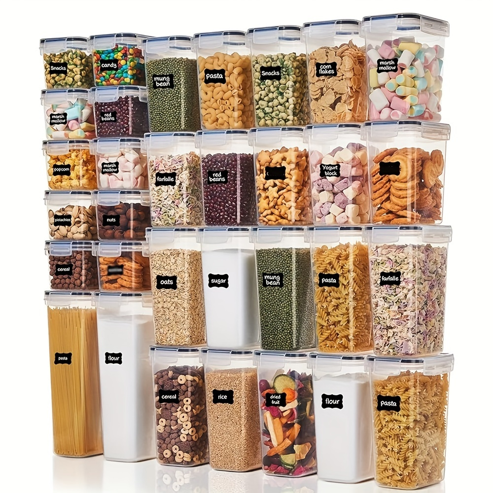 

6/7/9/12/15/24pcs Airtight Food Storage Containers With Labels And Markers - Bpa-free, Dishwasher Safe, Ideal For Cereal, Pasta, Flour, And Sugar - Organize And Store With Ease/7/9