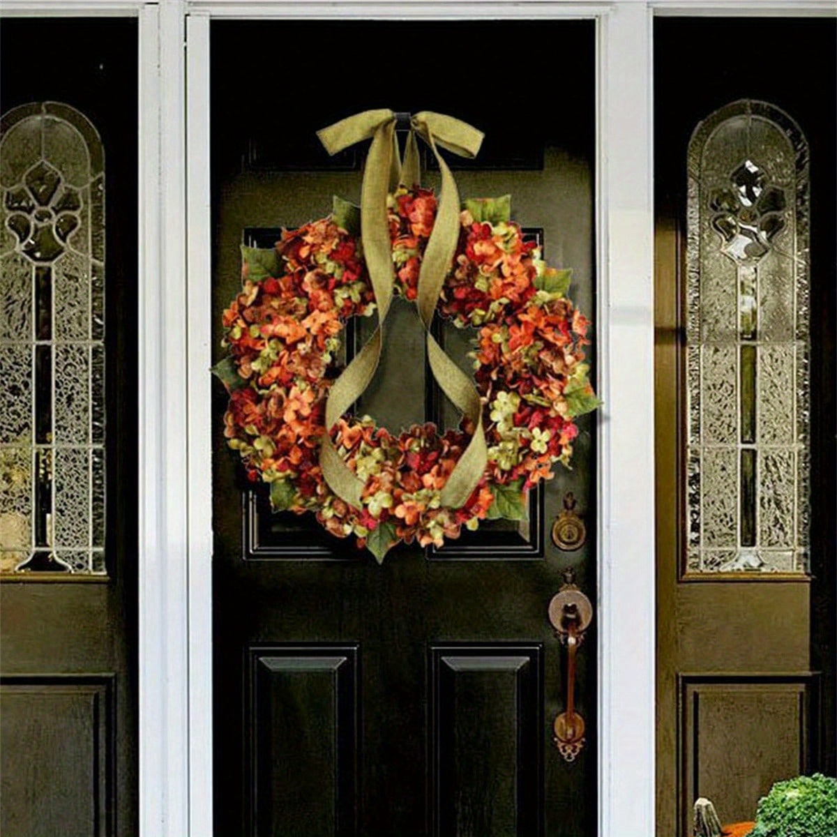 

17.71 In Thanksgiving Wreath Fall Hydrangea Bowknot Decoration Flower Garland Wreath Thanksgiving Front Door Home Decor