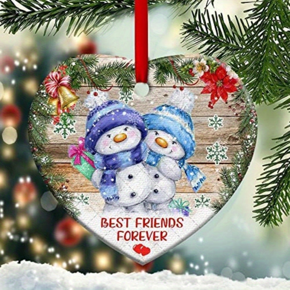 

Heart-shaped Acrylic Ornament With Snowman Duo & Festive Decor - "" Christmas Tree & Car Hanging Decoration, Perfect Gift For , Christmas Decorations