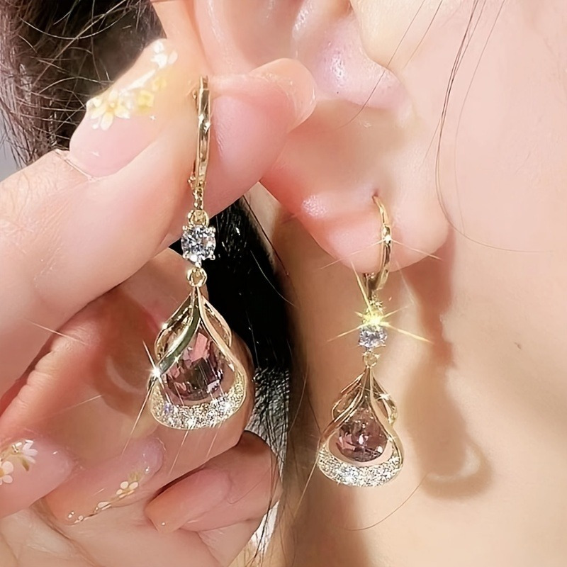 

2 Pairs Of Water Drop Shape Shiny Zirconia Inlaid Pendant Earrings Elegant Simple Style Daily Wear Earrings Women's Gifts