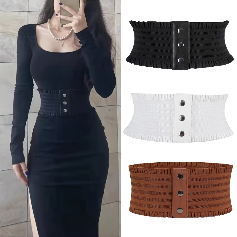 TEMU 3pcs Set Of Elegant Wide Waistband, Classic Elastic Waistband, Retro Dress, Outerwear With Waistband For Women