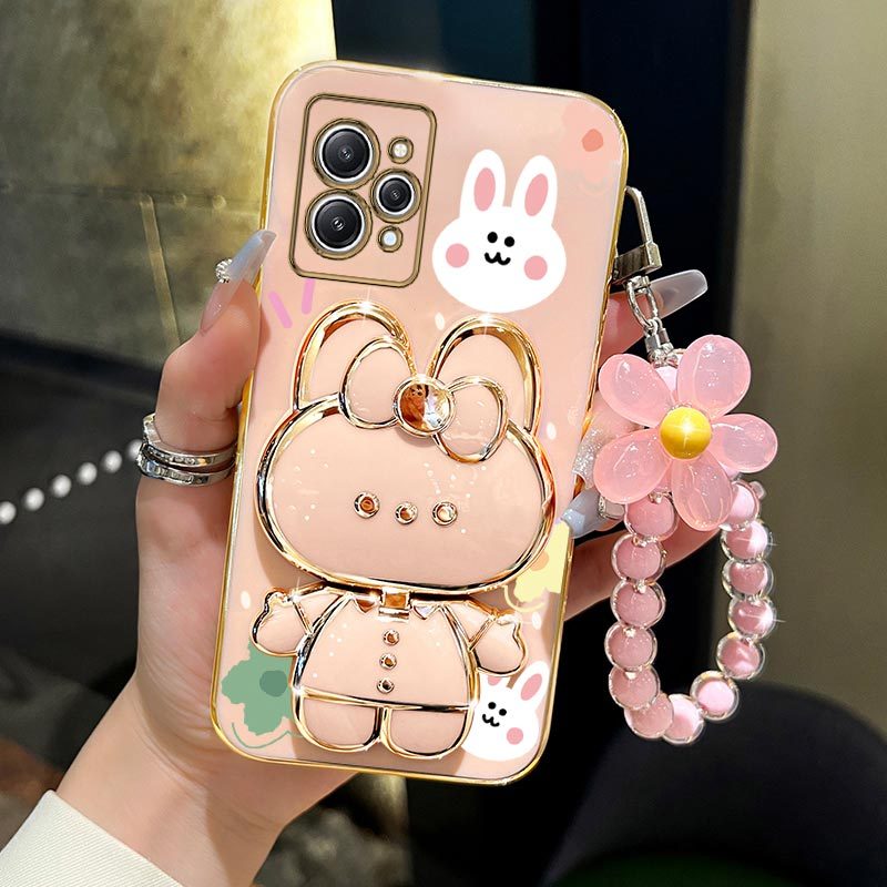 TEMU Phone Case: Flower Strap Makeup Mirror Cute Rabbit Phone Holder Case For Xiaomi Redmi 12 4g Redmi12 4g