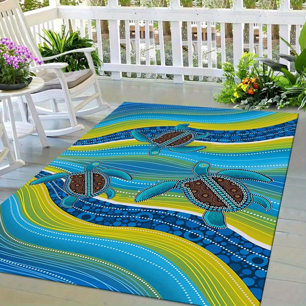 

Charming Turtle Design Outdoor Rug - Durable Polyester, Perfect For Patio, Camping, And Home Decor