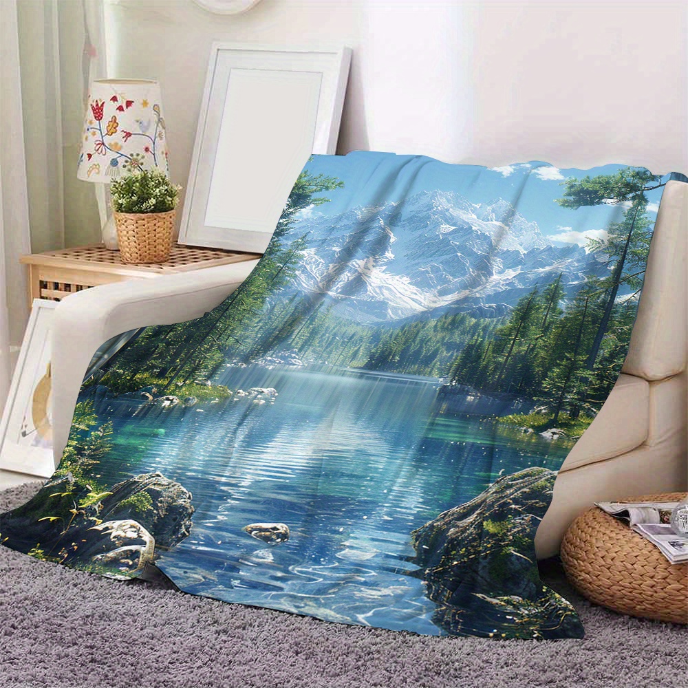 

Digital Print Mountain Flannel Fleece Blanket - All-season Polyester Bed Sofa Throw, Contemporary Style, Ultra-soft Woven Comfort - Versatile Lightweight Gift Blanket