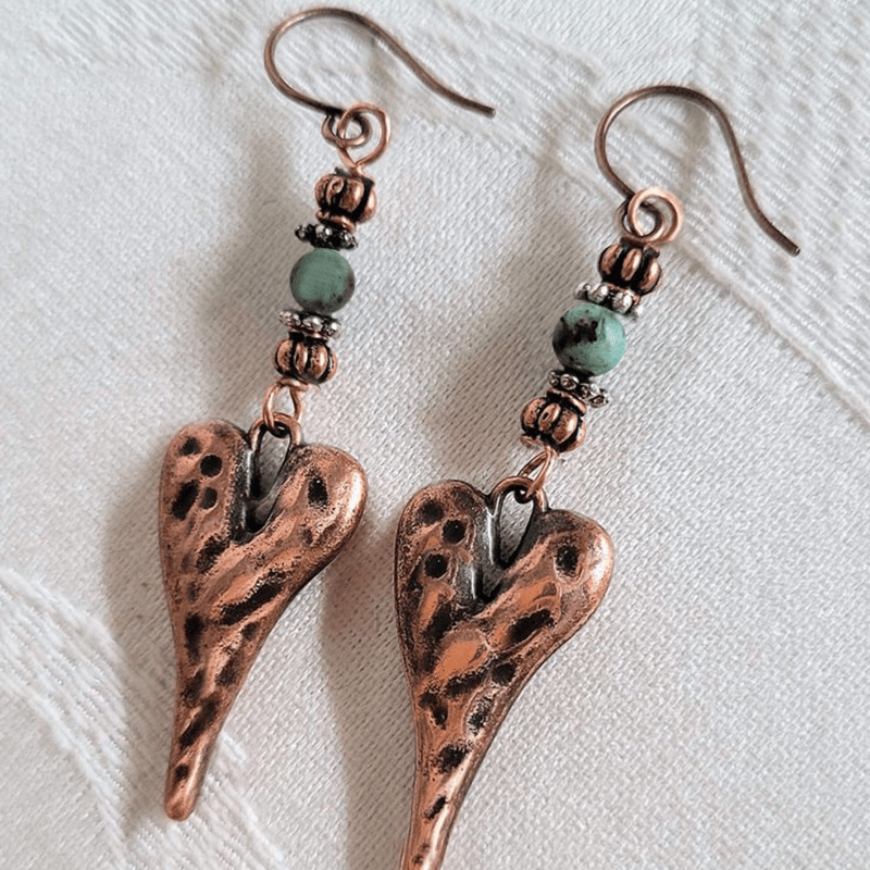 TEMU 2pcs Retro Love Copper Natural Stone Pendant Earrings For Women's Party And