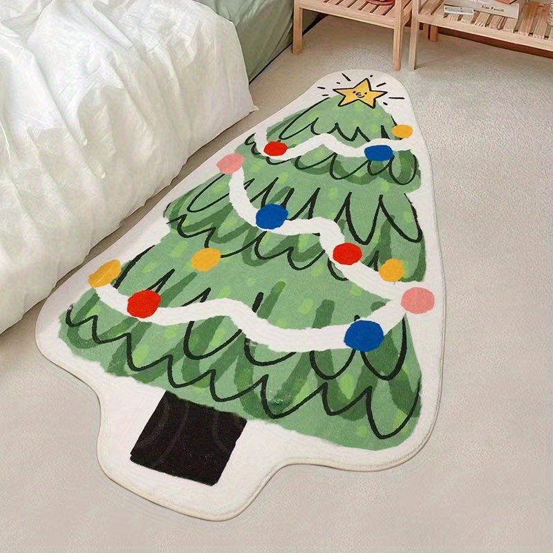 

Christmas Tree Microfiber Non-slip Bath Rug, Bedroom Bedside Carpet, Bathroom Mat, Indoor Rug, Shower Pad - Knit Fabric Polyester With Pvc Backing, Washable - Festive Holiday Decor Design