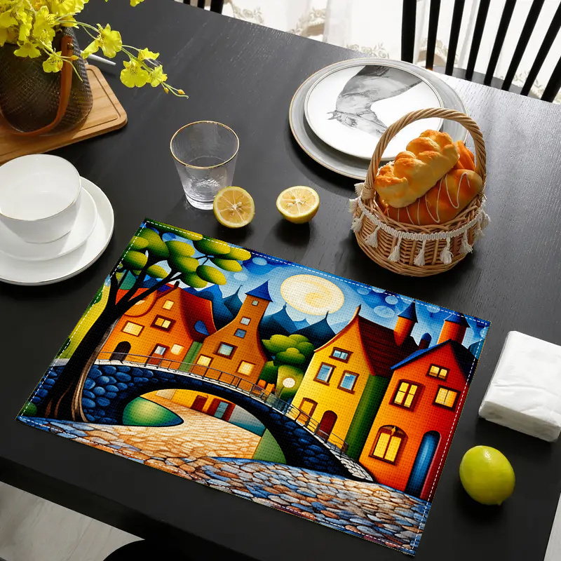 

Woven Polyester Place Mats - 4pcs/6pcs Artistic Table Mats, Resistant, Heat Insulation, Rectangular Hand Washable Dining Table Pads For Home And Restaurant